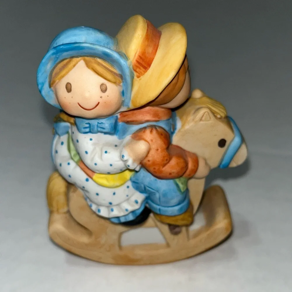 Vintage Holly Hobbie 1981 Figurine Riding a Horse With Brother‎ Robby